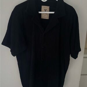 OAS Men's Terry Cloth Black Button Down Shirt
